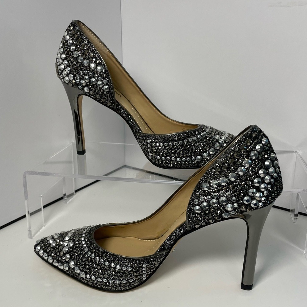 Gianni Bini Rhinestone Glitter dOrsay Pumps Pewter Silver Stiletto Heels 6.5M